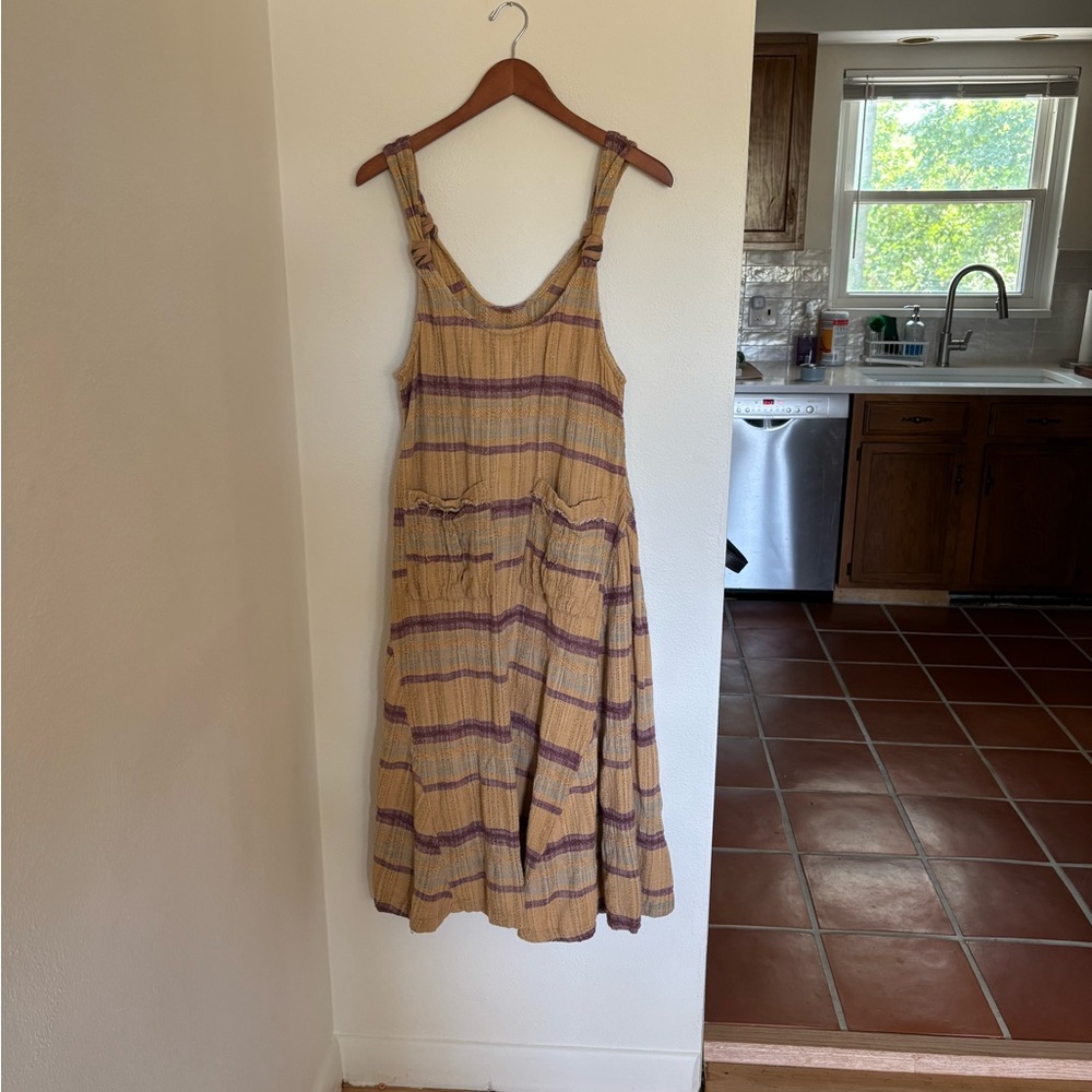 Free People Purple and Tan Striped Midi Dress